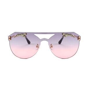 LUXURY Rimless Oversized Cateye Leopard Tiger Sunglasses Gold Accent Purple NEW